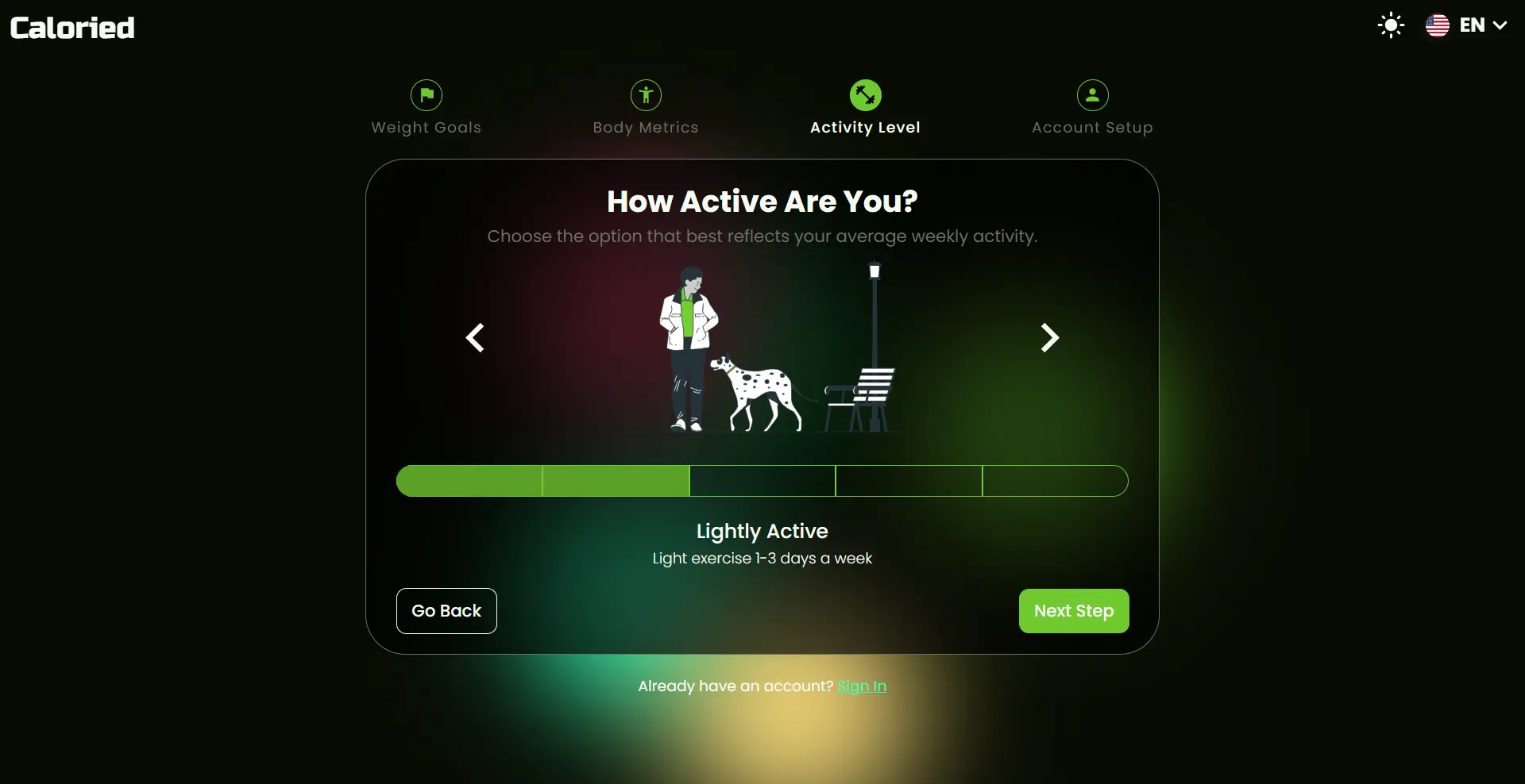 ProjectDetails.caloried.screenshots.auth.title