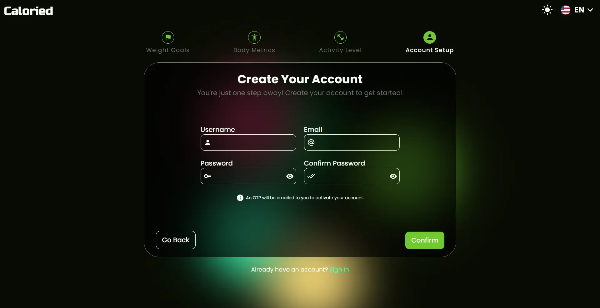 ProjectDetails.caloried.screenshots.auth.title