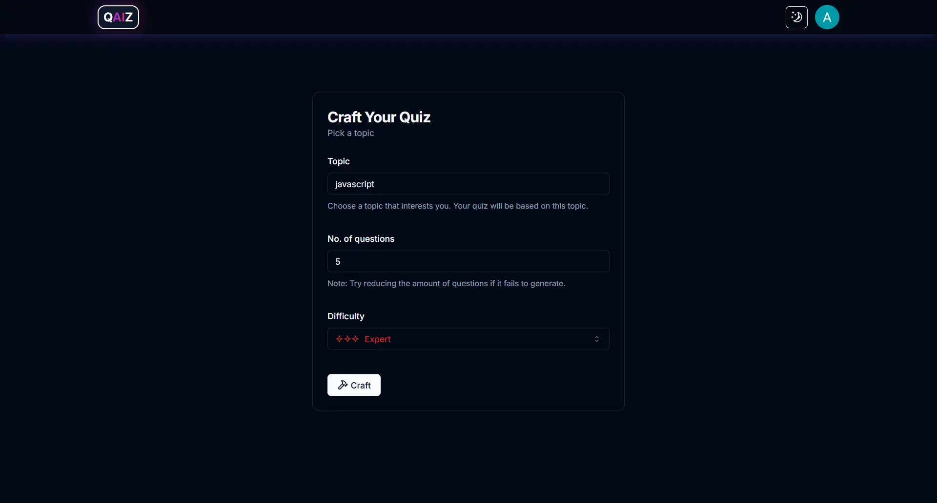 ProjectDetails.qaiz.screenshots.dashboard.title